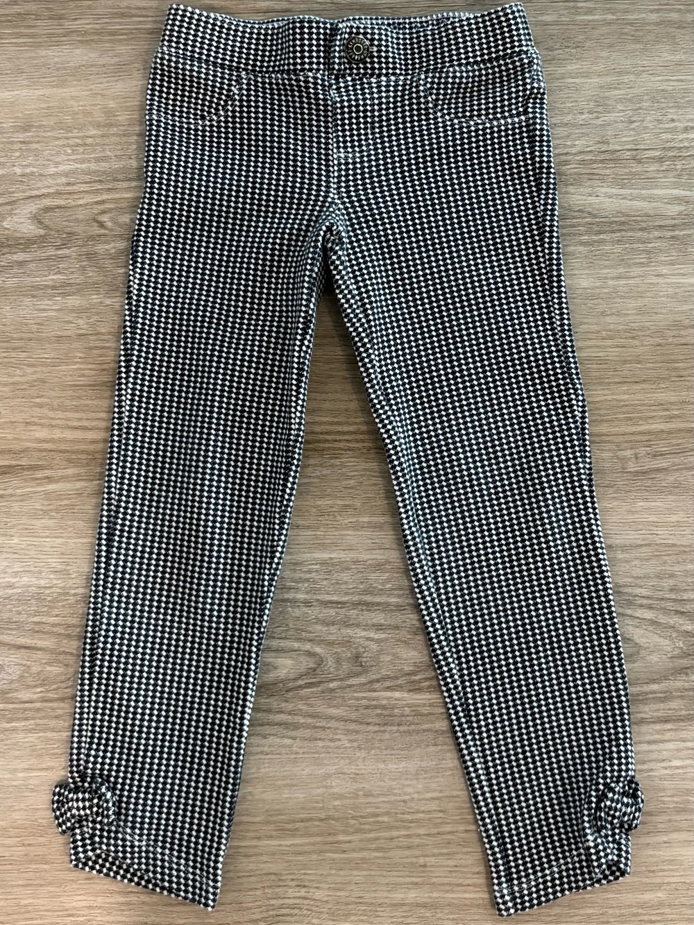 Gymboree Black and White Houndstooth Knot-Hem Leggings 5T